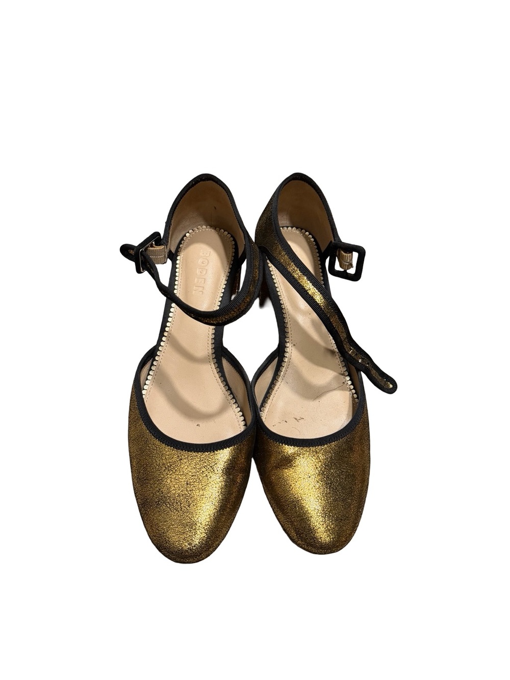 Boden Gold Metallic Ankle-Strap Flats